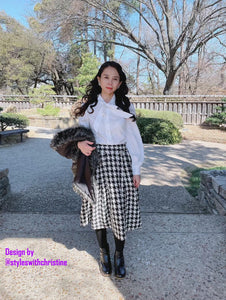 Lisa skirt Tweet patterns and white blouse in cotton - Shop women style vintage, Audrey Hepburn jackets online -Christine