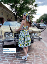 Load image into Gallery viewer, Julie skirt matching top in Lemon Print cotton - Shop women style vintage, Audrey Hepburn jackets online -Christine
