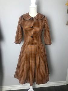 Lisa Collar suit in Tweed Fall plaid patterns - Shop women style vintage, Audrey Hepburn jackets online -Christine