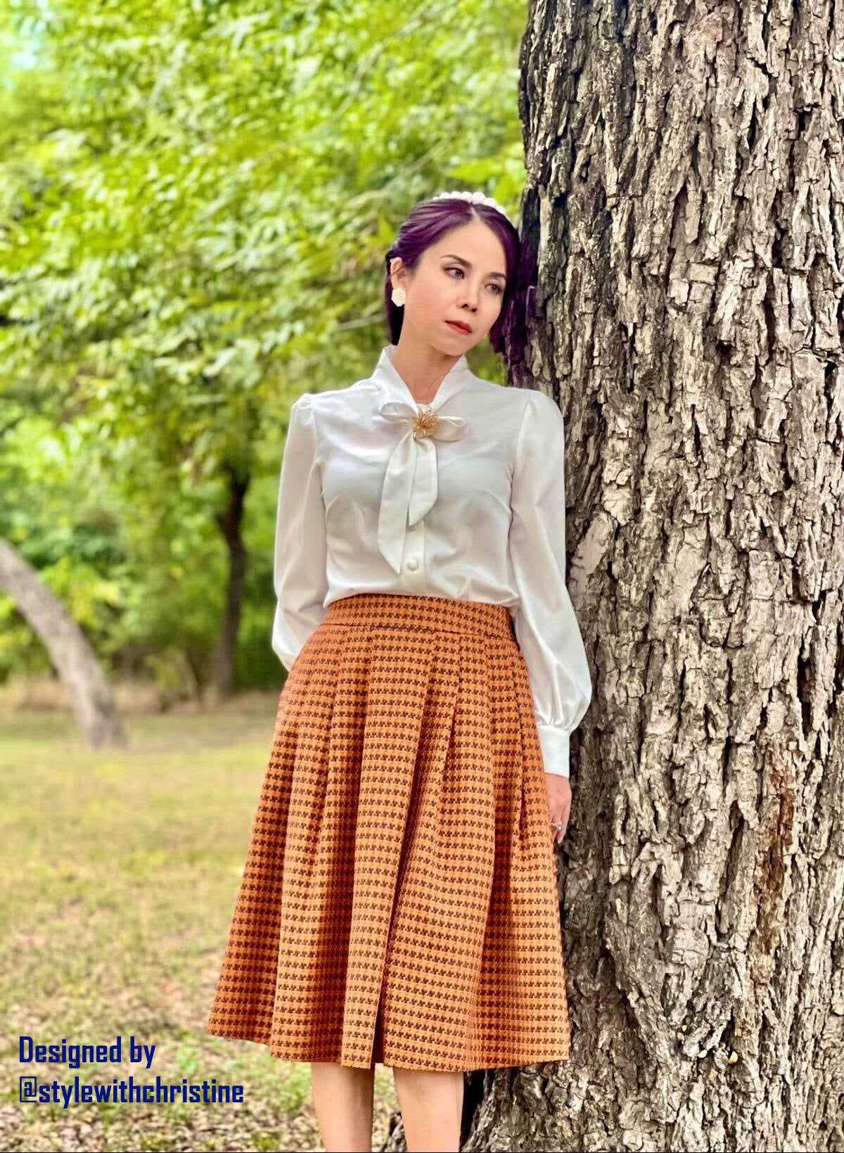 Lisa skirt Tweet Fall and white blouse in cotton