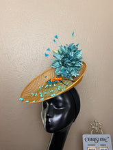 Load image into Gallery viewer, Yellow hat cover small base turquoise
