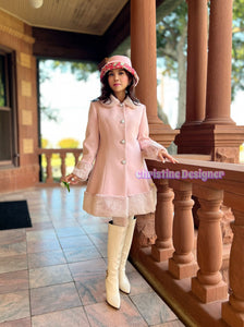 Princess coat in dusty pink fur collar