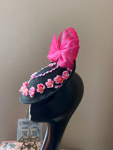 Black pink bow fuchsia  with cherry flowers