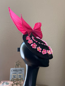 Black pink bow fuchsia  with cherry flowers