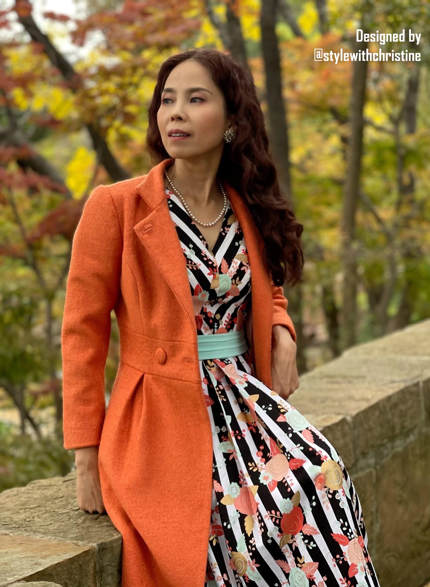 Audrey coat in Tweed patterns Orange  free matching pink dress size XS