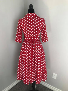 Kathy Dress in Red White Polka Dots - Shop women style vintage, Audrey Hepburn jackets online -Christine