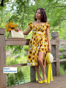 Suri Dress in Sunflowers Print cotton size S - Shop women style vintage, Audrey Hepburn jackets online -Christine