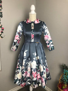 Kennedy Dress in Roses Grey Taffeta size S - Shop women style vintage, Audrey Hepburn jackets online -Christine
