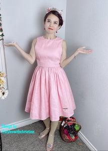 Audrey Dress in Powder Pink linen - Shop women style vintage, Audrey Hepburn jackets online -Christine