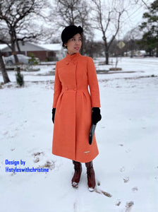 Audrey coat in Wool Orange with free matching pink dress - Shop women style vintage, Audrey Hepburn jackets online -Christine