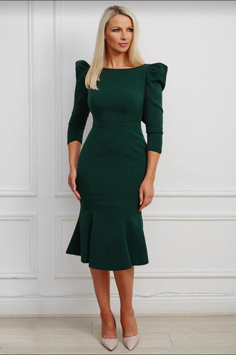 Joana dress in solid green - Shop women style vintage, Audrey Hepburn jackets online -Christine