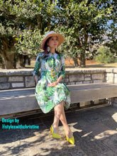 Load image into Gallery viewer, Laura Dress in Solid cotton Tropical Leaves size S - Shop women style vintage, Audrey Hepburn jackets online -Christine
