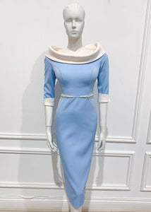 Casa dress in solid Blue white - Shop women style vintage, Audrey Hepburn jackets online -Christine
