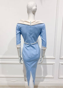 Casa dress in solid Blue white - Shop women style vintage, Audrey Hepburn jackets online -Christine