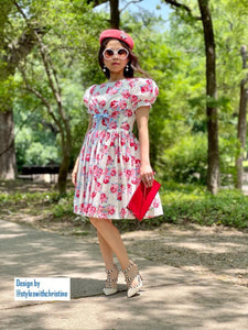 Bella Dress in Rose blooms cotton - Shop women style vintage, Audrey Hepburn jackets online -Christine