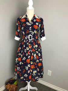 Catherine dress in bloom flowers silk cotton size S - Shop women style vintage, Audrey Hepburn jackets online -Christine