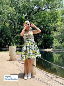 May Dress in Lemon Print cotton size S - Shop women style vintage, Audrey Hepburn jackets online -Christine