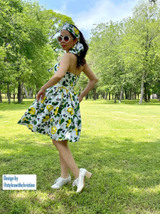 May Dress in Lemon Print cotton size S - Shop women style vintage, Audrey Hepburn jackets online -Christine