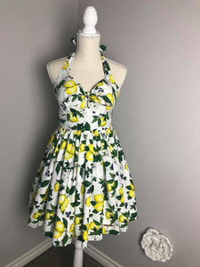 May Dress in Lemon Print cotton - Shop women style vintage, Audrey Hepburn jackets online -Christine