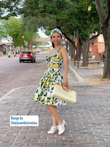 Julie skirt matching top in Lemon Print cotton size S - Shop women style vintage, Audrey Hepburn jackets online -Christine