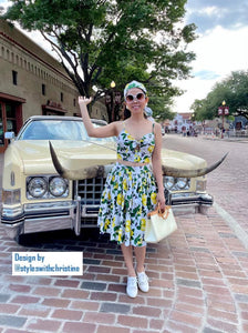 Julie skirt matching top in Lemon Print cotton - Shop women style vintage, Audrey Hepburn jackets online -Christine
