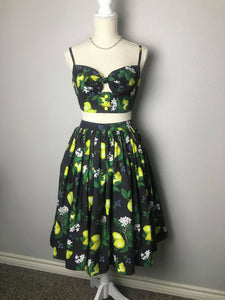 Julie skirt matching top in Lemon Black Print cotton size S - Shop women style vintage, Audrey Hepburn jackets online -Christine