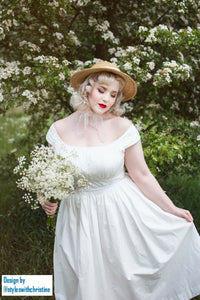 Caroline Dress in White cotton - Shop women style vintage, Audrey Hepburn jackets online -Christine