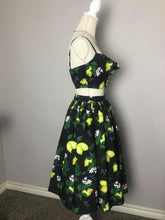 Load image into Gallery viewer, Julie skirt matching top in Lemon Black Print cotton size S - Shop women style vintage, Audrey Hepburn jackets online -Christine
