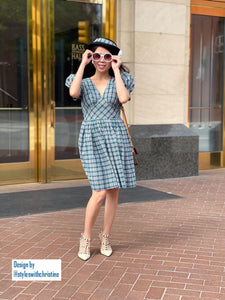 Angela Dress in Green tartan linen size S - Shop women style vintage, Audrey Hepburn jackets online -Christine