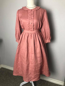 Ariel Dress in Cherry Coral Pink Linen - Shop women style vintage, Audrey Hepburn jackets online -Christine