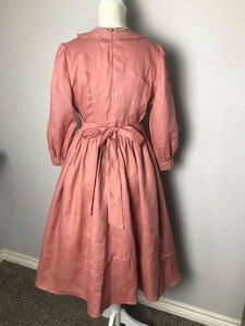 Ariel Dress in Cherry Coral Pink Linen - Shop women style vintage, Audrey Hepburn jackets online -Christine