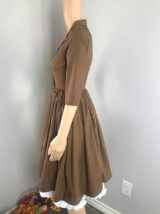 Hana Dress in Solid Camel cotton - Shop women style vintage, Audrey Hepburn jackets online -Christine