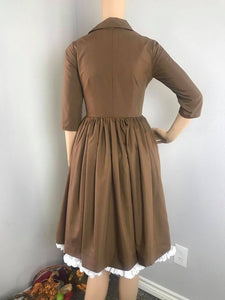 Hana Dress in Solid Camel cotton - Shop women style vintage, Audrey Hepburn jackets online -Christine