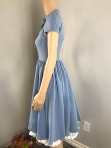 Kate Dress in Solid Blue Jean Cotton size S - Shop women style vintage, Audrey Hepburn jackets online -Christine