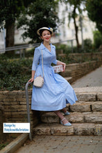 Load image into Gallery viewer, Kathy Dress in light blue cotton - Shop women style vintage, Audrey Hepburn jackets online -Christine
