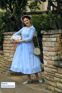 Kathy Dress in light blue cotton - Shop women style vintage, Audrey Hepburn jackets online -Christine